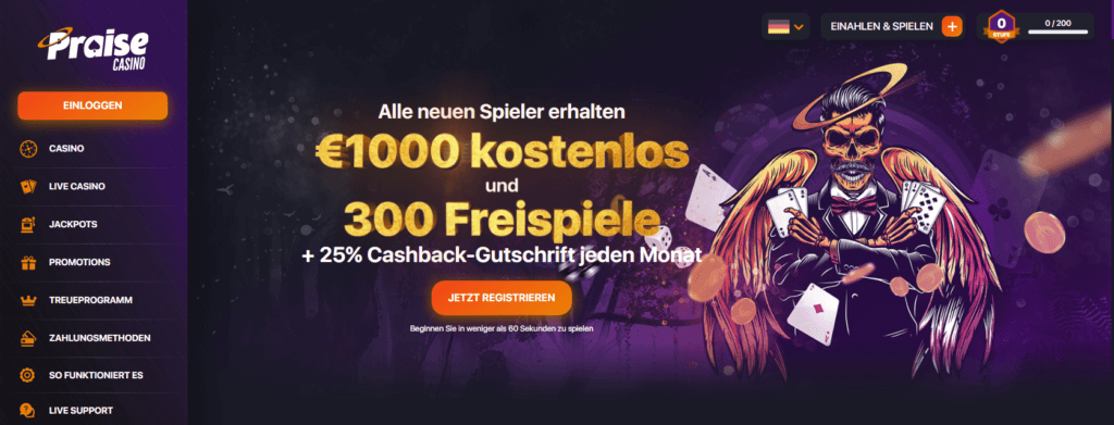 Willkommensbonus im Praise Casino