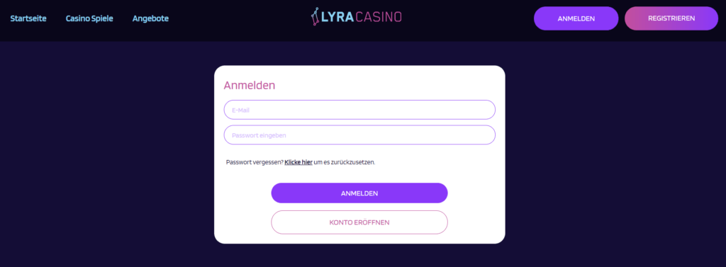 Einfache Anmeldung im LyraCasino