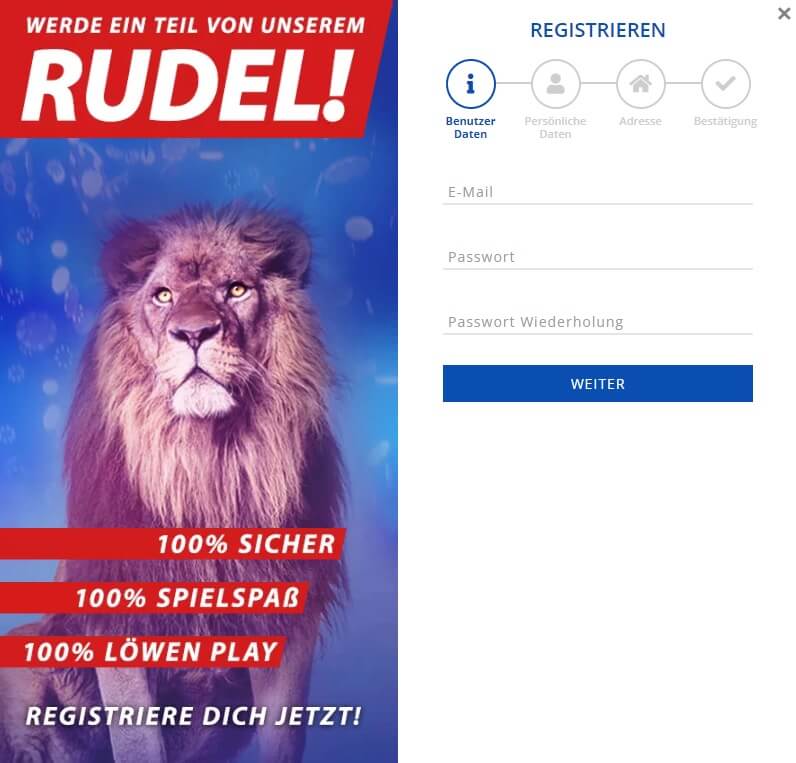 Werden Sie Teil des Löwen Play Rudels, indem Sie sich über diese Maske registrieren