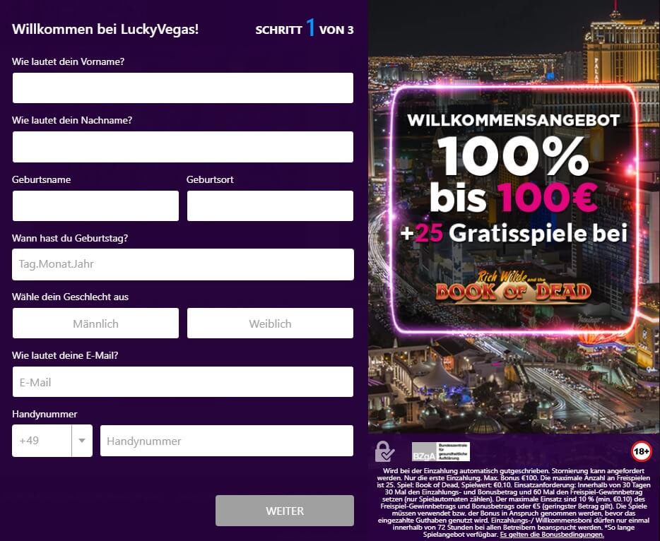 Beginnen Sie Ihre Reise ins virtuelle Las Vegas, indem Sie sich im LuckyVegas Casino anmelden