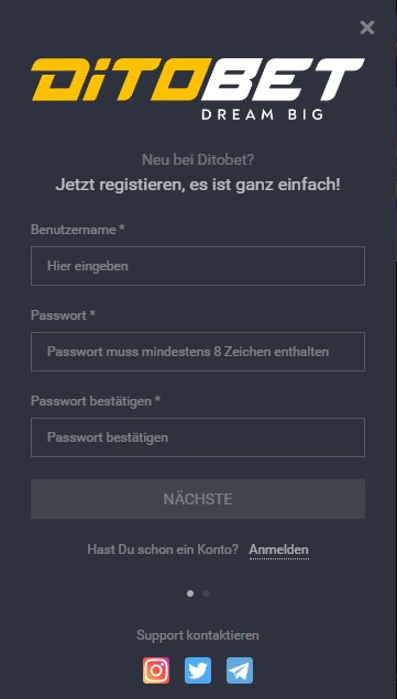 Anmeldung bei Ditobet