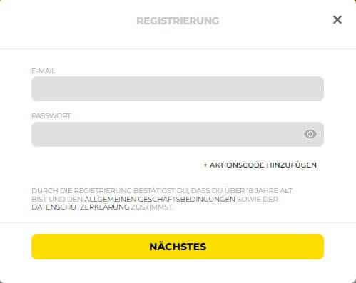 Die Energie Kasino Anmeldung beginnt mit der Angabe von E-Mail und Passwort
