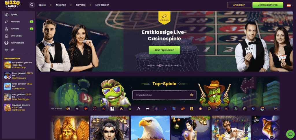 Bizzo Casino Homepage