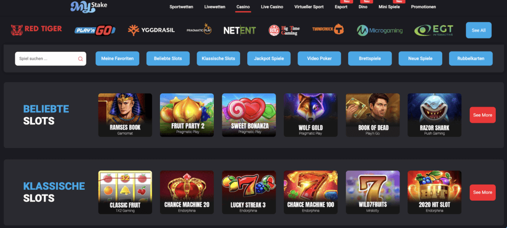 Die Spielauswahl bei MyStake Casino