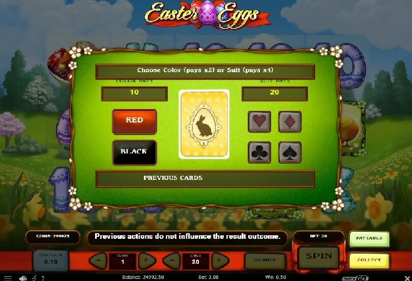 Mit der Easter Eggs Gamble-Funktion können Sie Ihre Gewinne verdoppeln und vervierfachen