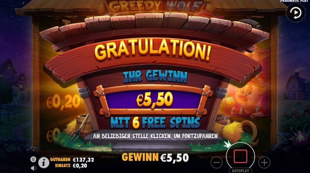 Gewinn im Greedy Wolf Slot