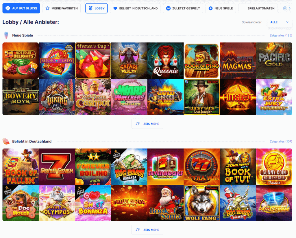 Viele Slots und ein klasse Live-Casino