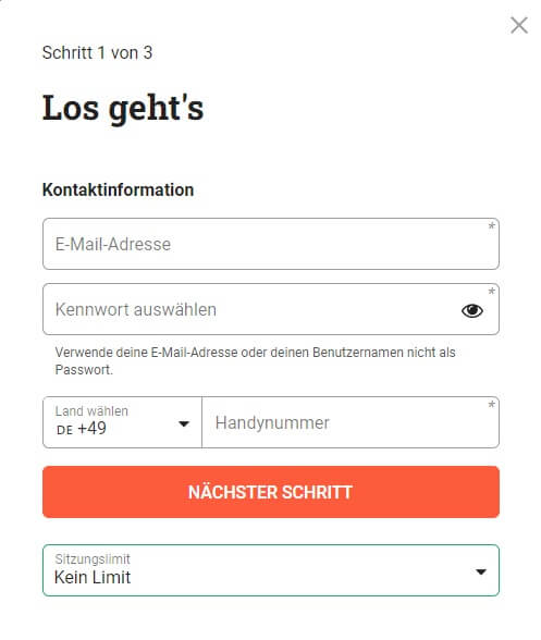 Bei der Anmeldung im LeoVegas Casino werden die üblichen Daten abgefragt