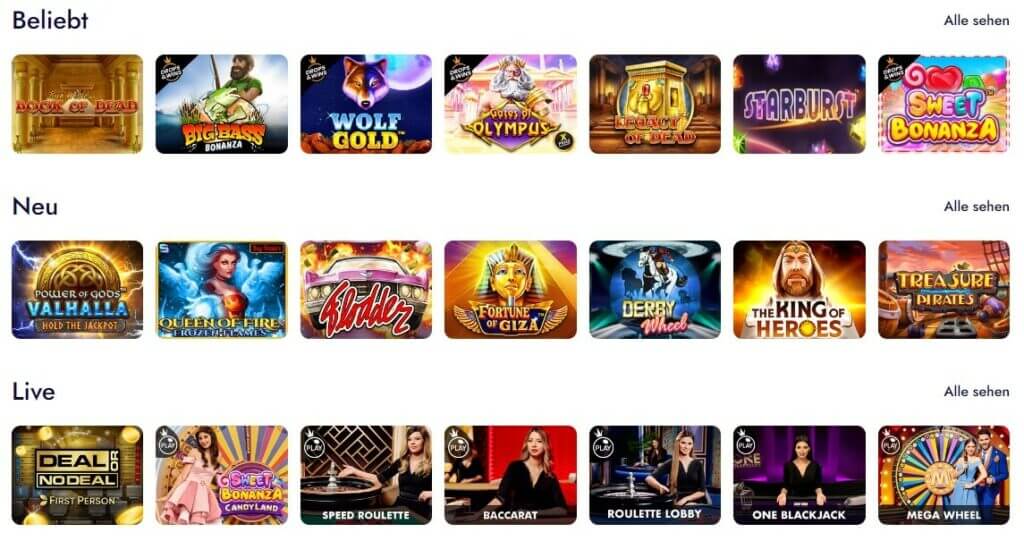 Spielauswahl bei Ruby Vegas