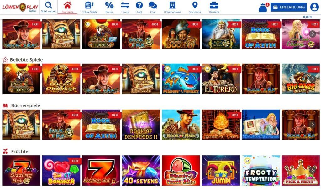 Mehr als 500 Slots können im Löwen Play Casino gespielt werden. Viele davon gibt es auch in den Spielhallen