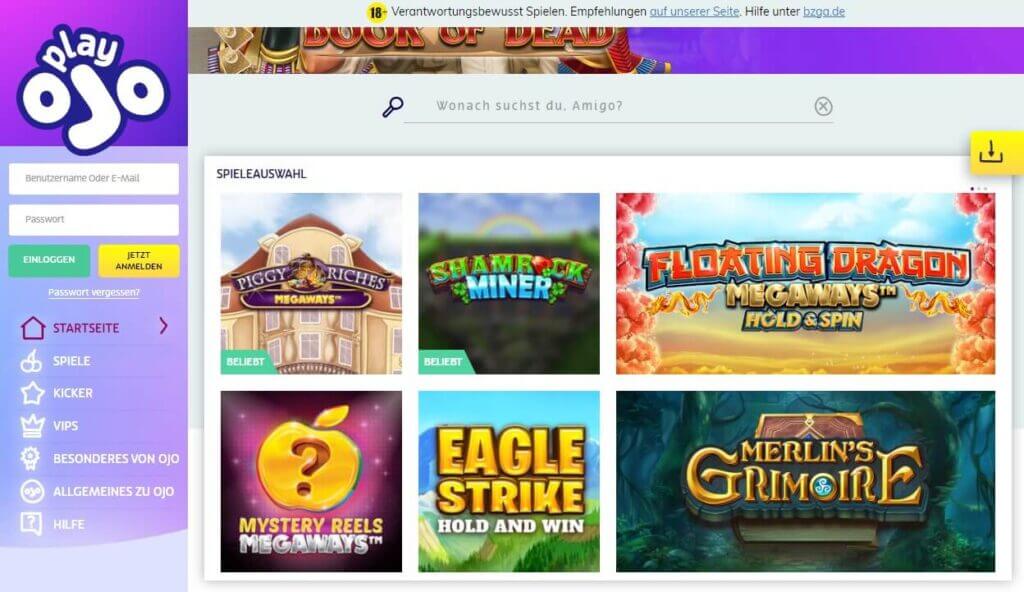 Im PlayOJO Casino können Sie mehr als 3000 Slots spielen