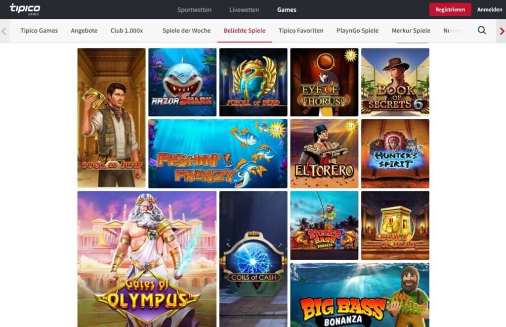36 der beliebtesten Spiele aus mehr als 1000 Slots werden Ihnen hier im Tipico Casino angezeigt