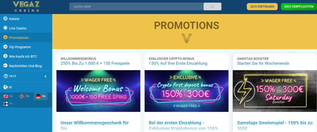 Promotionen im Vegaz Casino
