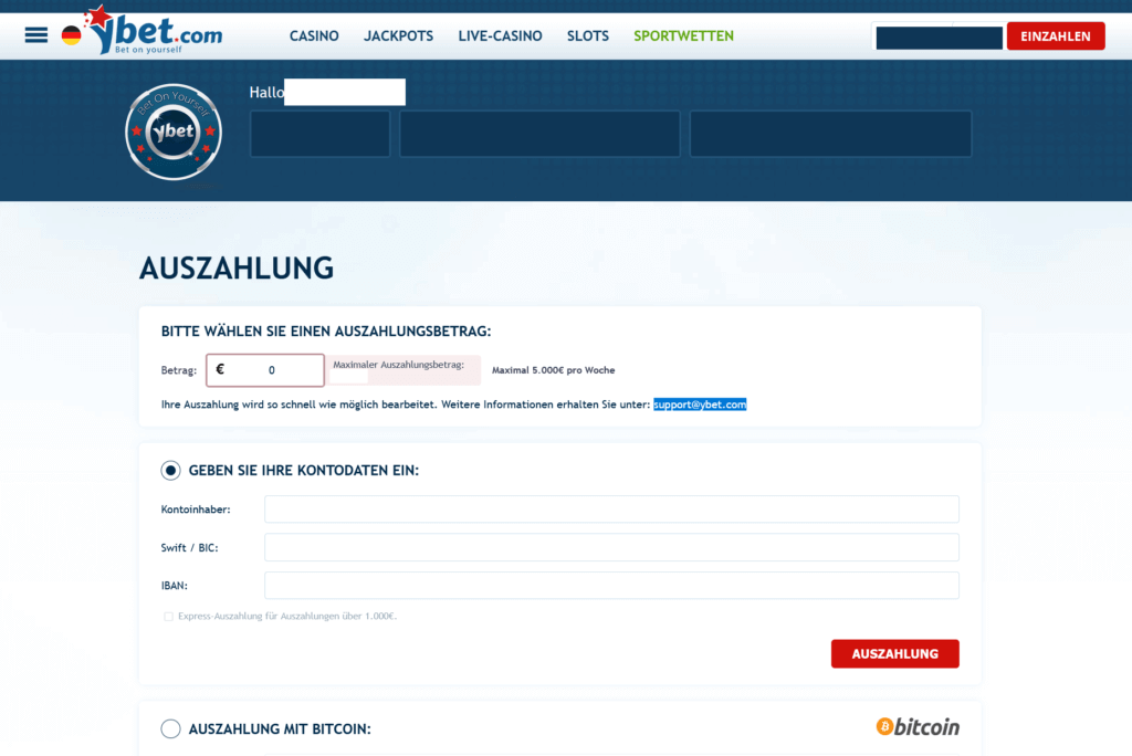 YBet Casino schnell ausgezahlt