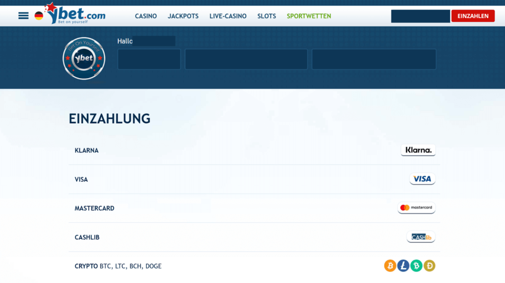 YBet Casino Einzahlungsmethoden