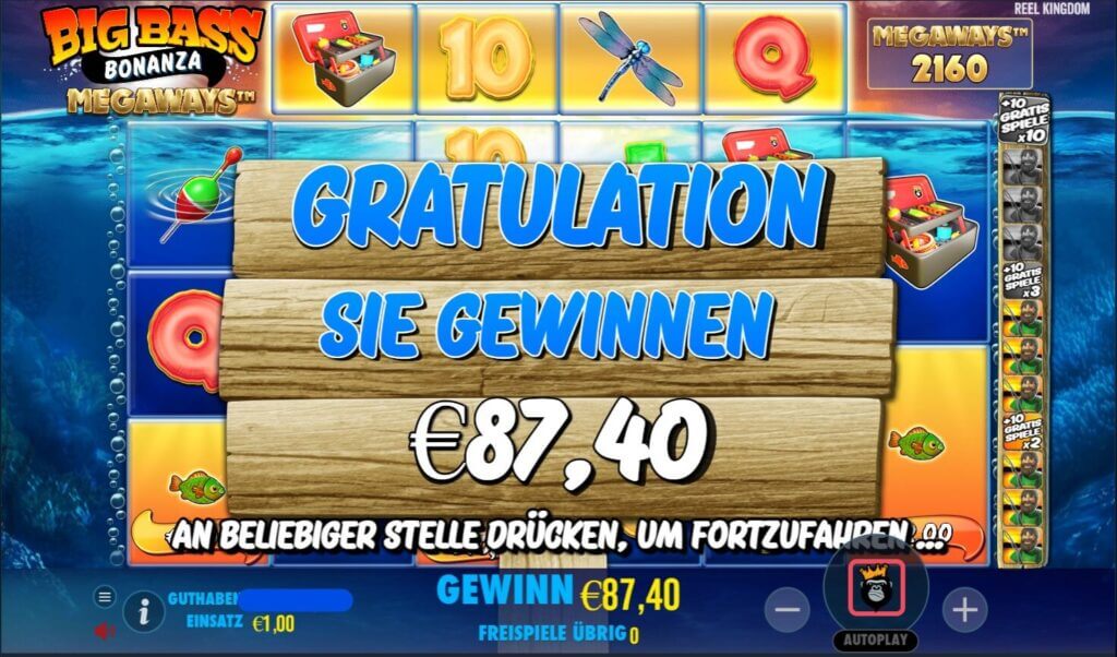 Big Bass Bonanza Megaways Gewinn