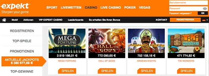 Expekt Casino Jackpots