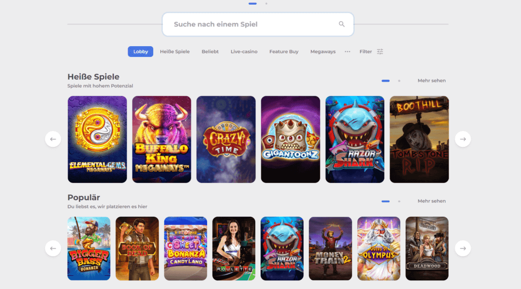 Hervorragende Casino-Lobby in dieser Online-Spielhalle