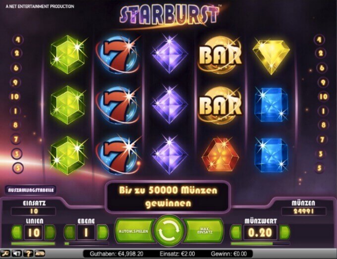 Kostenloser Online-Slot Starburst spielen