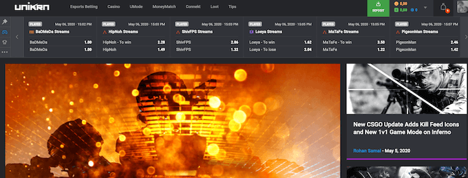Unikrn Casino Esports Design